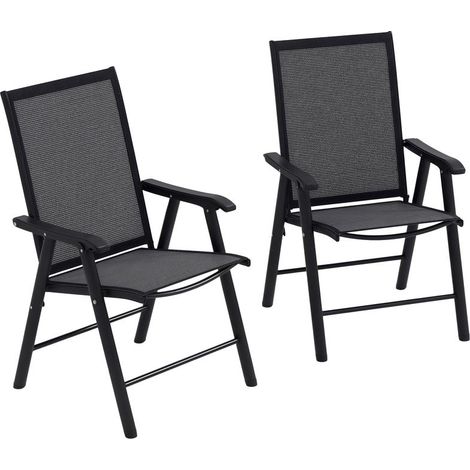 Lot de 2 chaises de camping gris foncé pliantes avec accoudoirs, capacité 110 kg, 58x64x94 cm, pratiques extérieur design (1/5)