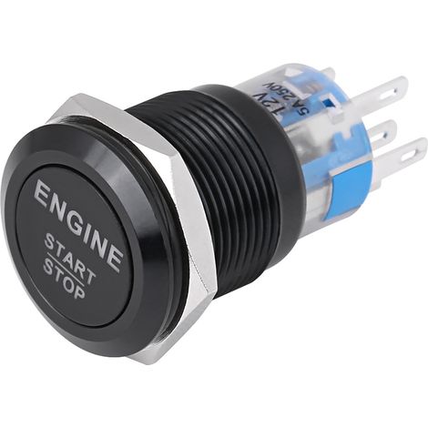 Interrupteur à bouton marche/arrêt moteur 12 V à LED blanche, en alliage zinc-aluminium noir (1/5)