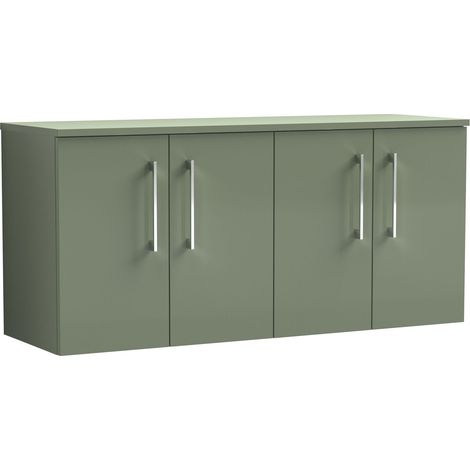 Balterley Bramshall Modern Bathroom 1200mm Wall Hung 4-Door Vanity Unit with Worktop, Soft Close Doors, Satin Green