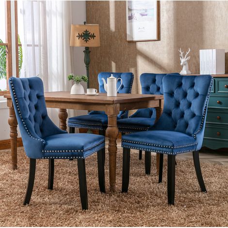 Stuhl Esszimmerstuhl Samt Blau Holzbeine 280 kg OKMYHOME (1/5)