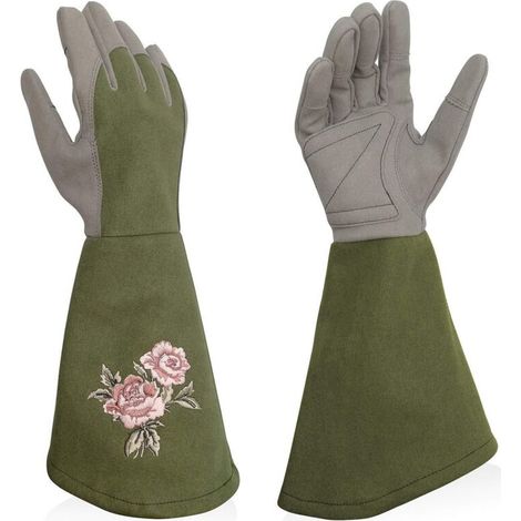 Gants de taille de rosiers, résistants aux épines, en tissu Oxford, à manchette longue, verts