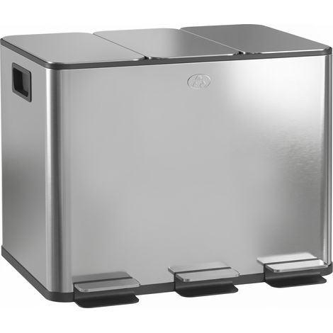 Homcom – Poubelle à pédale 3 compartiments 20L – Acier inoxydable – Couvercles silencieux à fermeture douce – Seaux amovibles – Dimensions 61,9x36,6x56,7cm