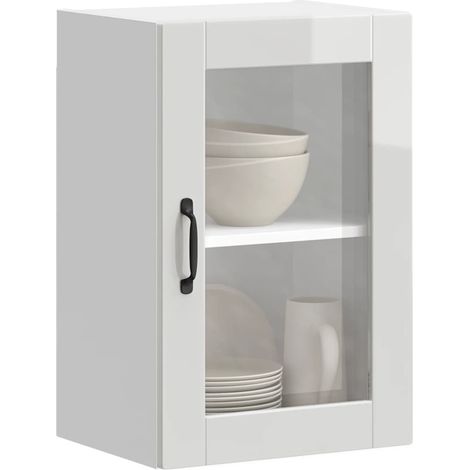 Armario pared para cocina puerta cristal Porto blanco brillante vidaXL (1/5)