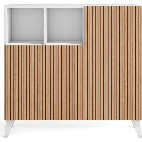 Herdasa, Zapatero en Melamina, modelo Moss, 87x90x27cm, blanco - frente efecto vallado roble (1/5)