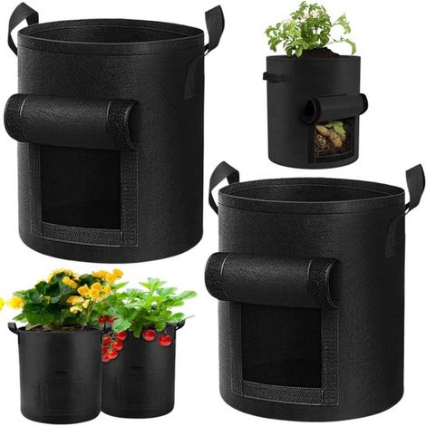 Sacs de culture pour pommes de terre lot de 2 de 10 gallons - pots en non-tissé à fenêtre, noirs (1/5)