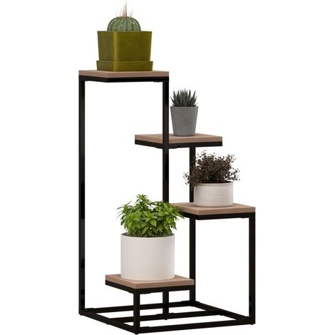 Étagère à plantes étagère à fleurs en métal et bois 4 niveaux de différentes hauteurs style industriel 40 x 40 x 75,5 cm (1/5)