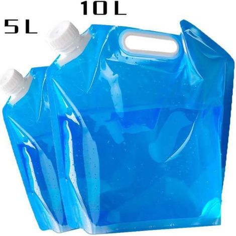Lot de 5 bidons pliables de 10 L/5 L avec couvercle hermétique, gourdes souples et portables, poches à eau pliables pour le camping, les barbecues et la maison, sans BPA. (1/5)