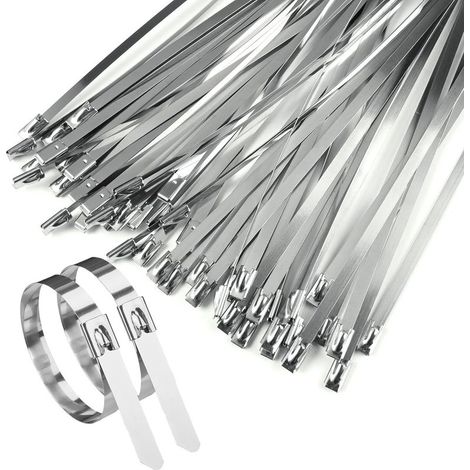 50 colliers de serrage en acier inoxydable, 500 x 4,6 mm, multifonctionnels, pour le bobinage et l'entretien des câbles d'échappement. (1/5)