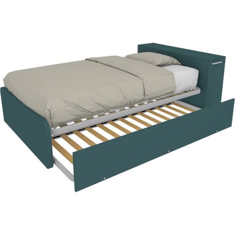Letto una piazza e mezza 120x190 con contenitore e secondo letto estraibile - Verde Petrolio (1/5)
