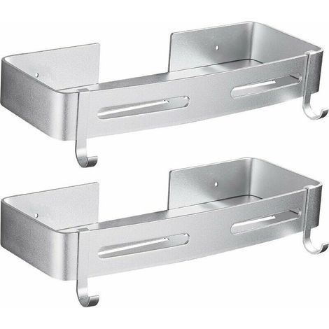 Étagère Douche sans Percage Étagère Salle de Bains Douche Serviteur Douche Rangement Organiseur sans Vis, Auto Adhésif, Pose Murale sans Dégâts pour Salle de Bains Cuisine, Lot de 2 Argent