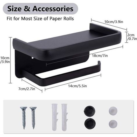 Porte Papier Toilette - Aluminium Noir - Étagère de Rangement Antichute - Salle De Bain Cuisine Salon - 1 Pièce (1/5)