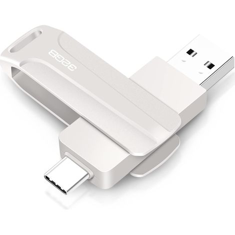 Clé USB 2 en 1 32GB, Type C Pendrive 32GB USB C Flash Drive 32 Giga 2-in-1 OTG Pen 32GO for PC/Tablet/Laptop/Smartphone with Type C, Xiaomi/Huawei (Silver) (1/5)