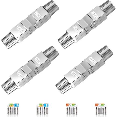Lot de 4 connecteurs de câble réseau Cat 7 sans outil - Connecteur RJ45 Cat7 - Adaptateur pour câble de pose LAN - Connecteur Ethernet Cat pour câble d'installation - 10 Gbit/s (1/5)