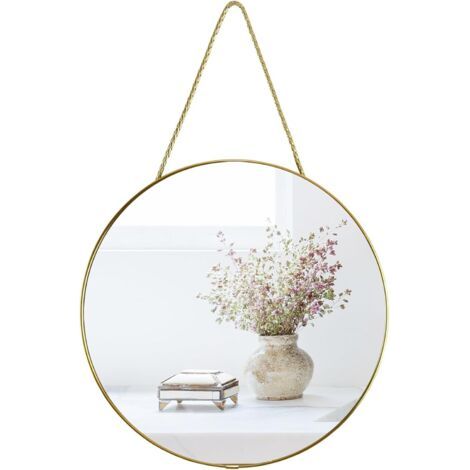 Petit Miroir Mural Rond de 30 cm, Miroir de Salle de Bain doré