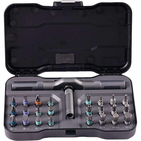 Ensemble de tournevis à cliquet 24 en 1 avec embouts magnétiques, outil clé multi-embouts poignée T amovible, kit d'outils bricolage portable pour la maison, l'ordinateur, réparation - (1/5)