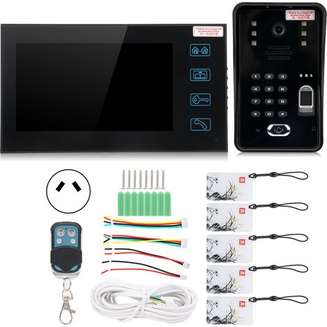 Écran TFT 7 pouces visiophone vidéo avec empreinte digitale, code PIN, carte RFID, télécommande, contrôle d'accès sécurisé 100-240V prise AU (1/5)