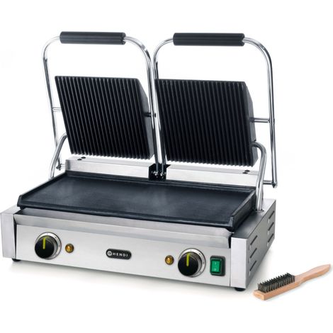 Griglia a contatto, piano scanalato, fondo liscio, 3600W - Hendi 263808