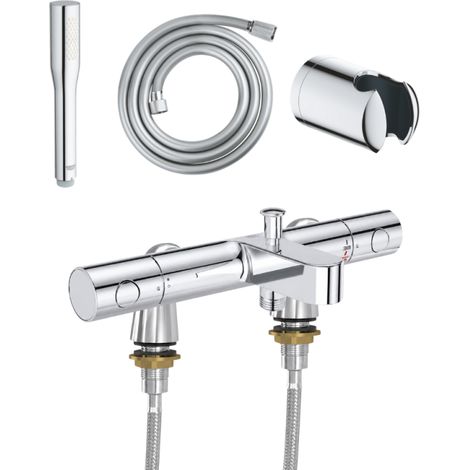 Mitigeur baignoire thermostatique GROHE Grohtherm 800 Cosmopolitan 1/2 avec colonnettes Idro'Flex + Douchette 1 jet + Flexible + Support (1/4)