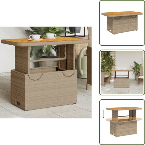 Tavolo in legno acacia - vidaXL Tavolo da Giardino Beige 90x55x71cm Polyrattan e Legno Acacia - Tavolo regolabile