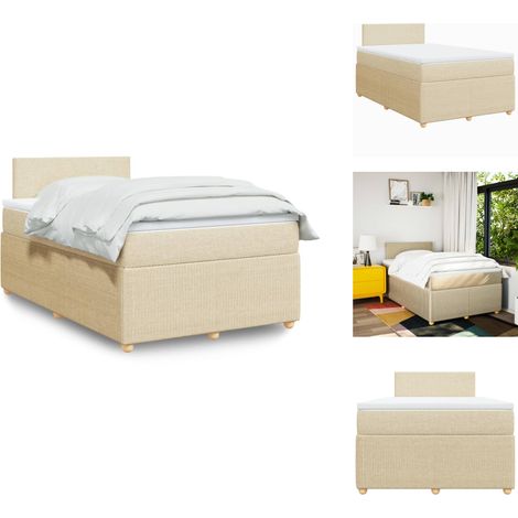 Sommier à lattes de lit avec matelas crème 120x190 cm tissu - Sommier À Lattes De Lit - Sommiers À Lattes De Lit - Lit - Meuble De Chambre À Coucher (1/5)