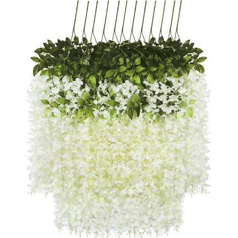 12 piezas de flores artificiales de glicinia, enredadera de glicinia artificial, plantas colgantes artificiales de plástico para decoración de bodas, fiestas en el hogar, oficinas, hoteles y alféizare (1/5)