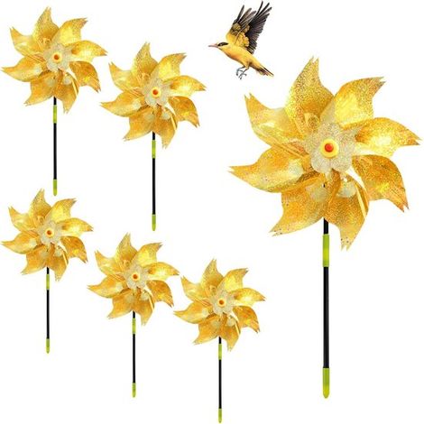 6-teiliges Set vogelabweisender Windturbinen wirksam gegen Krähen und Tauben für Balkone reflektierende Windturbinen für Gärten Dächer und gold (1/5)