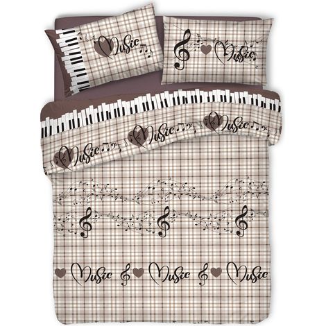 Copripiumino parure sacco e federa linea musica 100% cotone singolo matrimoniale Caffe - Singolo
