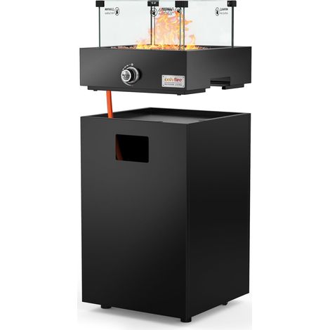Foyer à gaz amovible, table de feu carrée à gaz d'extérieur avec pare-vent en verre, roulettes et pierres de lave, feu de terrasse avec allumage électronique, 6,85 KW, pour jardin et balcon (1/5)