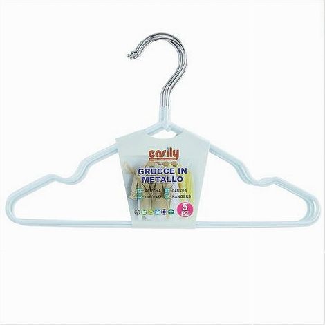 Cleafe - Set 5 Pz Grucce Stampelle Appendiabiti Metallo Gommate Antiscivolo Bianco 87671 - (1/2)