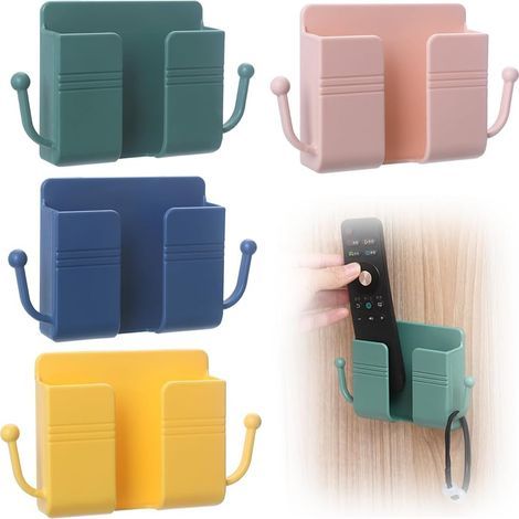 Boîte de Rangement à Télécommande Mural, Auto Adhésive Support Telecommande Mural, Boîte De Rangement Pour Rack De Charge De Téléphone, pour Entrée, Salon, Chambre (4 pièces) (1/5)