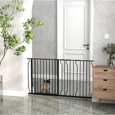 Cancelletto per cane 145x76cm Sicurezza doppia chiusura Estensibile Assemblaggio richiesto Acciaio nero (1/5)