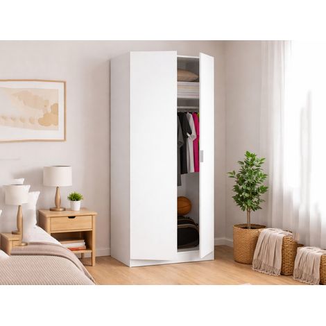 Dmora - Guardaroba Giovo, Mobile appendiabiti per camera da letto, Armadio a 2 ante battenti, 81x52h184 cm, Bianco, con imballo rinforzato (1/5)