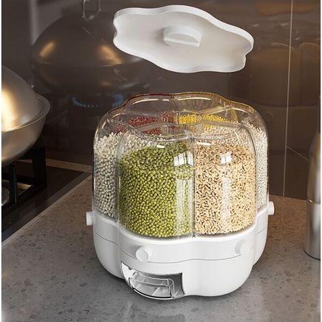 VURAHOME - Grand récipient de stockage des aliments Barils de riz rotatifs Distributeur de céréales scellé Réservoir de riz Boîte à grains Cuisine Conteneur de stockage des aliments 6,5 kg Blanc (1/4)