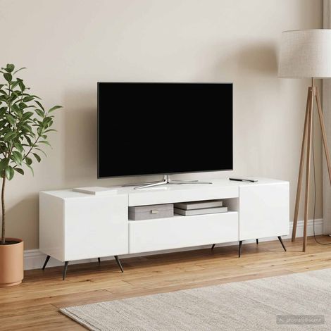vidaXL Meuble TV LED Blanc brillant Bois d'ingénierie (1/5)