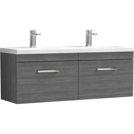 Nuie Athena Anthracite Woodgrain 1200mm Wall Hung 2 Drawer Vanity Unit and Double Ceramic Basins - ATH039F (1/5)