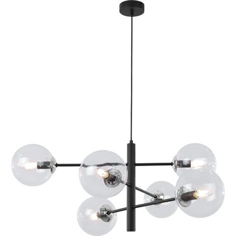 SUSPENSION VICENZA NOIR-CHROME 6-AMPOULES PLATES TRANSPARENTES E14 (1/5)