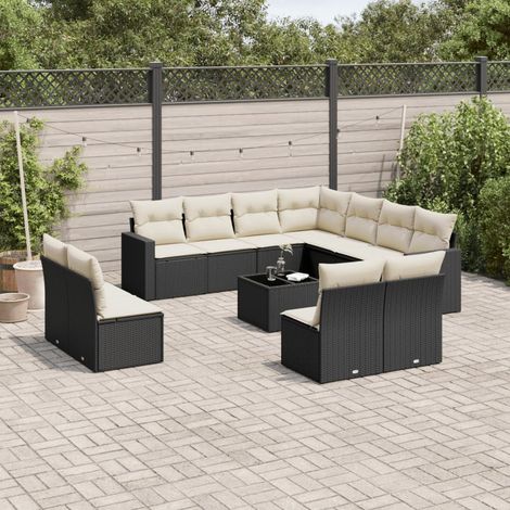 Salon de jardin modulable 12 pcs en résine tressée avec coffres de rangement noir - PANGIVO (1/3)