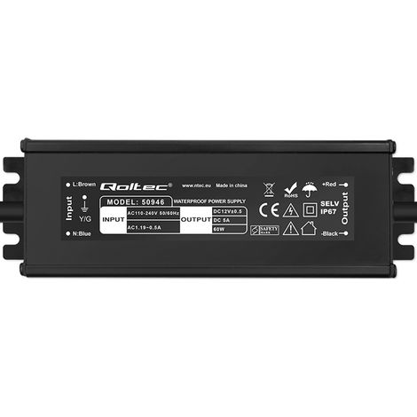 Qoltec LED-Schaltnetzteil IP67 60W 12V 5A Wasserdicht Schwarz (1/5)