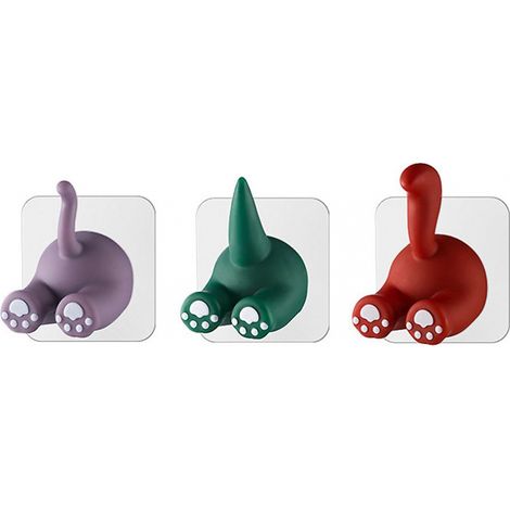 BEBUSINGOTO Ganchos de pared con forma de cola de animal de dibujos animados para colgar cepillos de dientes y organizar las paredes del hogar (3 unidades) (1/5)