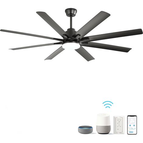 Ventilatore da soffitto connesso da 168 cm con LED dimmerabile da 18 W, motore DC reversibile, ABS nero