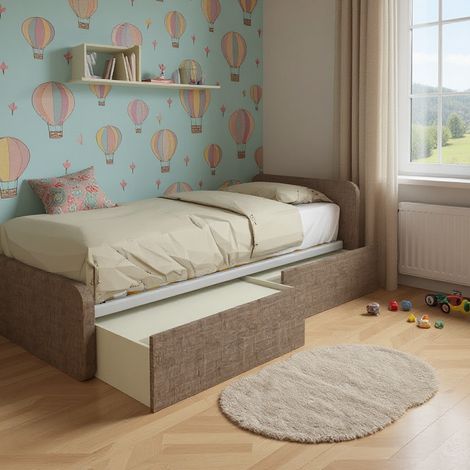 Letto singolo con cassetti 80x190 per cameretta - Design personalizzabile - Grigio fumo