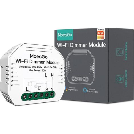 Interrupteur variateur intelligent Alexa, module relais à 1 vitesse, interrupteur sans fil LED, montage encastré, compatible avec l'application Smart Life Tuya, Amazon Alexa et Google Home. (1/5)
