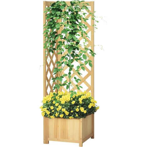 Pflanzkasten aus Naturholz mit Rankgitter für die Gartenecke, für Kletterpflanzen, 40 x 40 x 145 cm