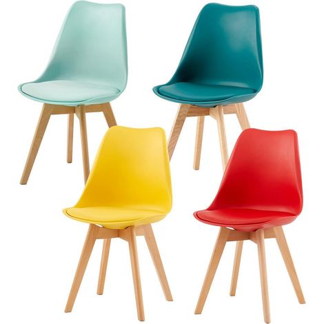 4er Set Esszimmerstühle Skandinavisch mit PU-Kissen, Massivholzbeine, bunt (1/5)