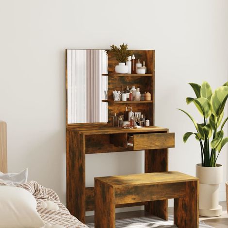 Coiffeuse,Table de Maquillage Moderne avec miroir Chêne fumé 74,5x40x141 cm -BV53752 (1/5)