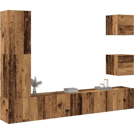 5-tlg. TV-Schrank-Set Wandmontage Altholz-Optik Holzwerkstoff