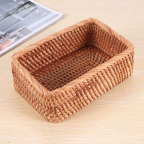 Panier en Osier Rectangulaire en Rotin Tissé à la Main Thé Aux Fruits Quelques Petites Douceurs Pain Pique-Nique BoîTe de Rangement (1/5)