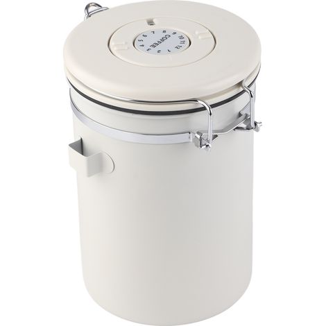 Coffret de Conservation Café en Acier Inoxydable 304, Boîte Hermétique pour Grains de Café avec Cuillère, Blanc Crème, 1,8L (1/5)