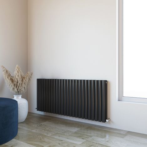 Acezanble 600x1416mm Double Black Horizontal Oval Column Central Heating Designer Radiator (1/5)