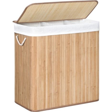 Cesto para ropa sucia de 3 compartimentos con tapa y asas 150 litros Plegable para lavadero dormitorio color madera 120002241 (1/3)